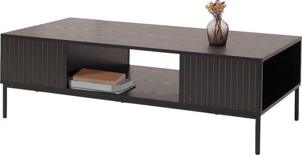 Tavolino MCW-O39, tavolo da divano, tavolino ausiliario, contenitore con scomparti, MDF melaminico, 39x120x60 cm, aspetto legno, colore nero