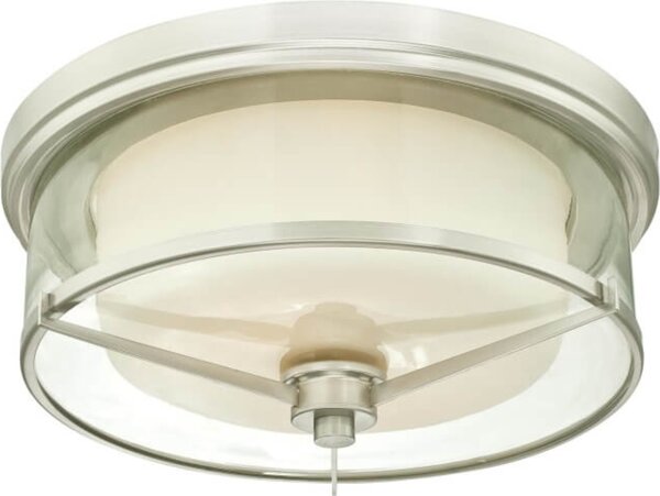 Plafoniera Glenford 33 cm in nichel spazzolato con vetro smerigliato e vetro trasparente con 2 sorgenti luminose