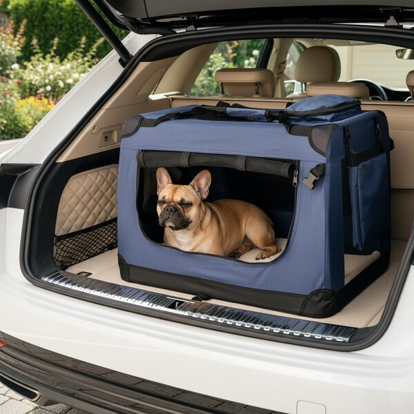 Trasportino per animali domestici belviona pieghevole, comodo e sicuro, Oxford + rete, riponibile in poco spazio, fino a 15 kg, 70x52x50 cm, blu navy