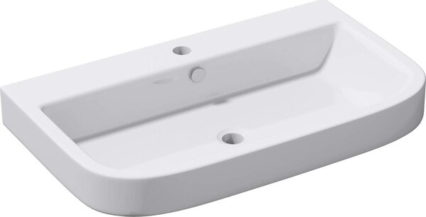 Doporro Lavabo da Appoggio in Vetroceramica Bianco Lucido, Lavandino Bagno Moderno con Foro Rubinetto e Rivestimento Nano 81x49x18 cm Br¹ssel5021