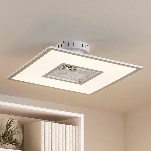 Lindby Ventilatore da soffitto LED Romea, angolare, DC, silenzioso, 60 cm Romea Lindby, dimmerabile, Alluminio / Grigio / Zincato, Soggiorno / Sala da pranzo, Plastica, Moderno