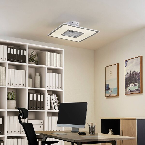 Lindby Ventilatore da soffitto LED Romea, angolare, DC, silenzioso, 60 cm Romea Lindby, dimmerabile, Alluminio / Grigio / Zincato, Soggiorno / Sala da pranzo, Plastica, Moderno