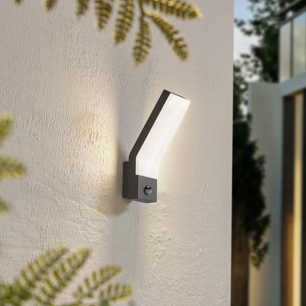 Lindby applique da esterni LED Korvik, 26 cm, antracite, sensore Korvik, Nero, Alluminio, Moderno