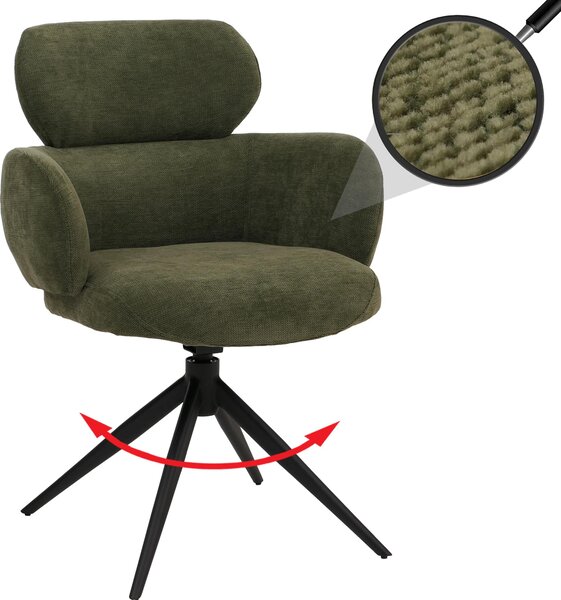 Sedia da pranzo HWC-O77, sedia da cucina sedia imbottita, girevole a ritorno automatico, tessuto (310g/m²) ciniglia Oeko-Tex ~ verde oliva