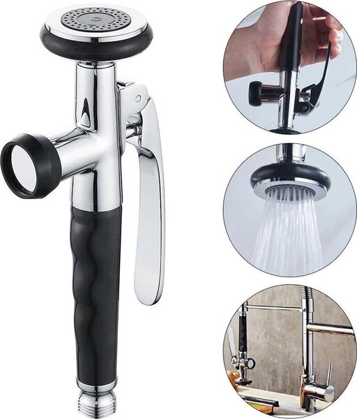 Rubinetto da cucina con doccetta - Doccetta per lavello - Filettatura G1/2 - 2 tipi di getto - Impugnatura ergonomica - Argento