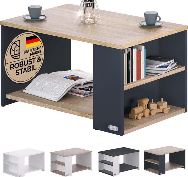 CASARIA® Tavolino Divano da Caffè con Ripiano 2 Scomparti 90x60x50cm in Legno Carico Max 50kg Tavolo Basso Soggiorno Salotto