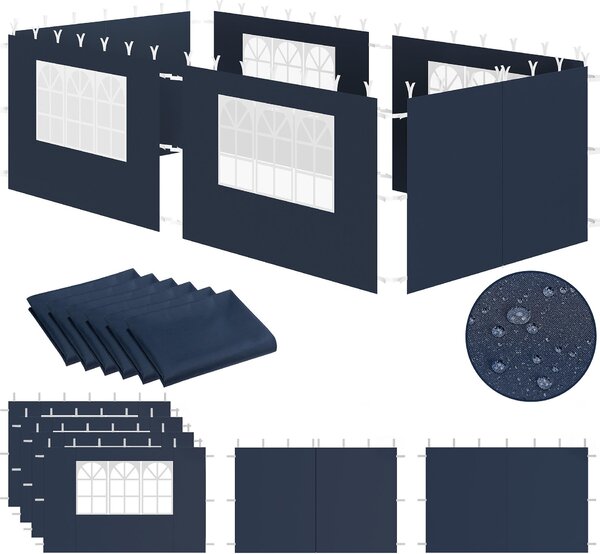 Pareti laterali Zelsius per gazebo 3x6 m, 6 pezzi, blu, parete laterale per gazebo con finestra, UV30