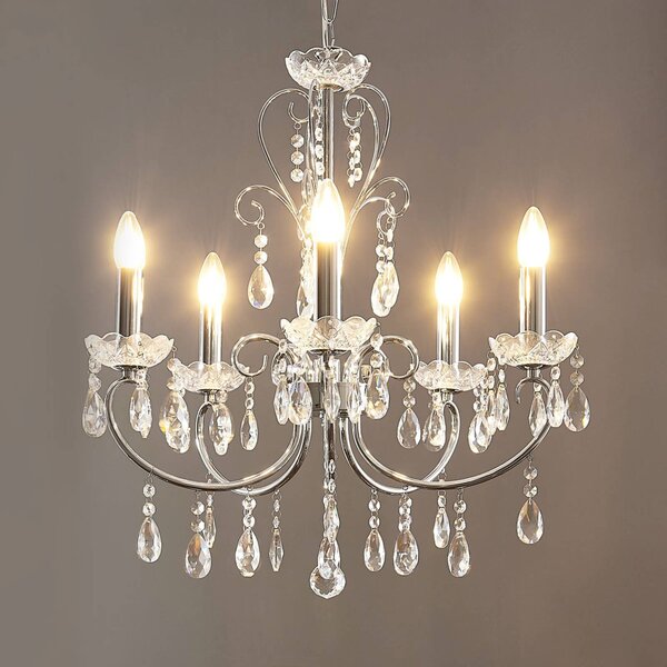 Lampadario di cristallo Solveig Lucande, dimmerabile, Cromo / Argento, Soggiorno / Sala da pranzo, Cristallo, Lampadario di cristallo