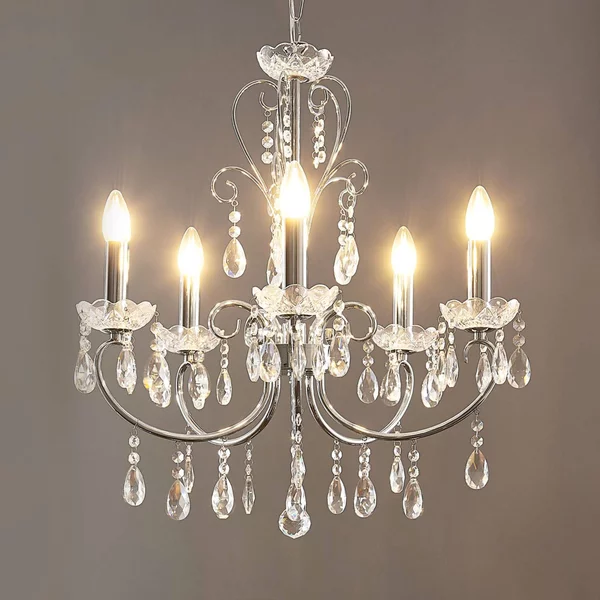 Lampadario di cristallo Solveig Lucande, dimmerabile, Cromo / Argento, Soggiorno / Sala da pranzo, Cristallo, Lampadario di cristallo