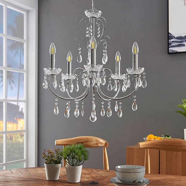 Lampadario di cristallo Solveig Lucande, dimmerabile, Cromo / Argento, Soggiorno / Sala da pranzo, Cristallo, Lampadario di cristallo