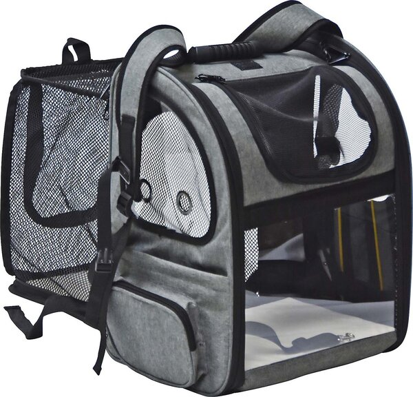 Fudajo Zaino estensibile per animali domestici 27x35,5x41,5 cm fino a 6 kg, zaino per cani, zaino per gatti con rete e finestre, nero e grigio