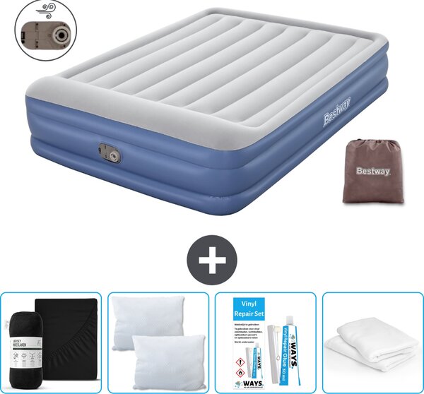 Materasso gonfiabile Bestway - 2 persone - 152 x 203 x 46 cm - Grigio/Blu - Accessori inclusi