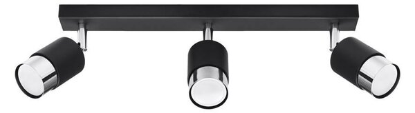Lampada da soffitto NERO 3 nero/cromo 3xGU10 10W acciaio 18x5x45cm Sollux Lighting