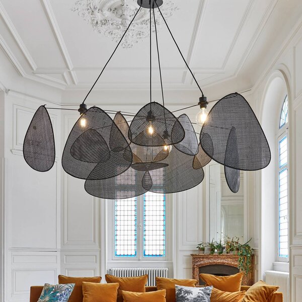 MARKET SET Lampada a sospensione Screen, dimmerabile, Nero, Soggiorno / Sala da pranzo, Legno, Design, Lampada a sospensione