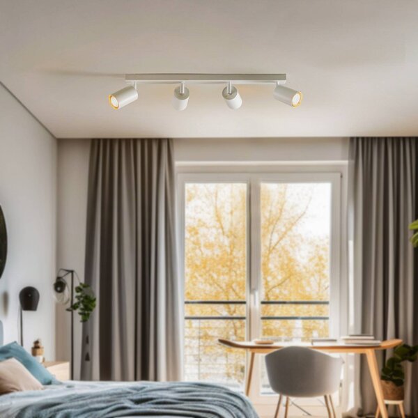 Faretto da soffitto Zoom, a 4 luci, bianco, metallo, GU10 Zoom SIGMA, dimmerabile, Bianco / Opale, Soggiorno / Sala da pranzo, Metallo, Moderno, Faretto