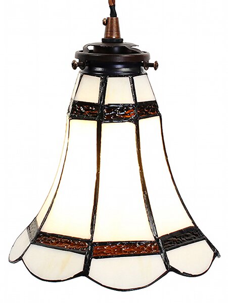 Clayre & Eef lampada a sospensione Tiffany Ø 15x115 cm vetro bianco marrone