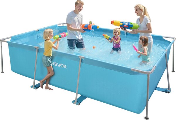 VEVOR Piscina fuori terra con struttura in metallo, 3 x 2 x 0,76 m, grande piscina rettangolare in PVC per famiglie, struttura in acciaio, capacità d'acqua 3959 L, con sistema di drenaggio a flusso controllato, per esterni, blu