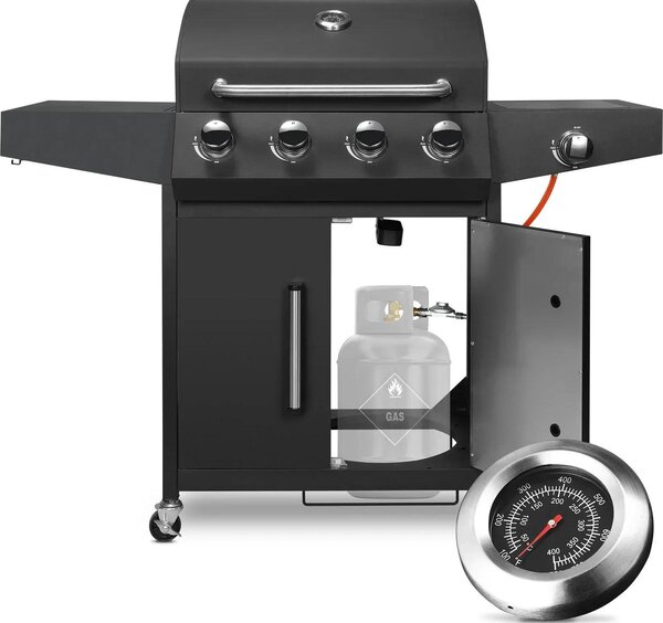 Barbecue a gas - EQC64BAAJB2SX - 4+1 bruciatori con bruciatore laterale - gas naturale - acciaio inox e smaltato - carrello - 135x122 cm - 35,2 kg - nero