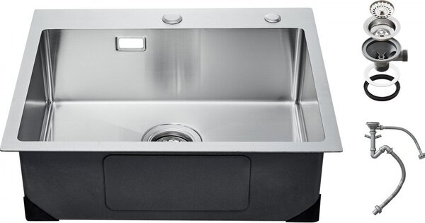 Lavello da cucina in acciaio inox a vasca singola da incasso 55x45x19 cm - Lavello per cucine moderne - resistente e facile da pulire