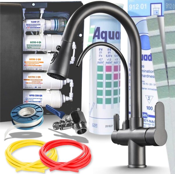 Rubinetto da cucina a 3 vie Ari Nordic con doccetta estraibile, beccuccio girevole 360, predisposizione filtro acqua, grafite