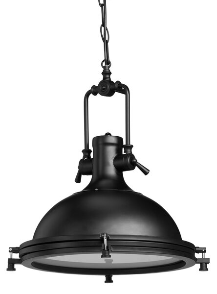 Lampada a sospensione in ferro Relaxdays in stile industriale, lampada a sospensione chiusa con vetro smerigliato, lampada da soggiorno laccata, nera
