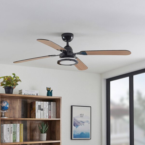 Lucande Ventilatore da soffitto Tedric, nero, silenzioso, 133 cm Tedric, Nero, Soggiorno / Sala da pranzo, Metallo, Vintage