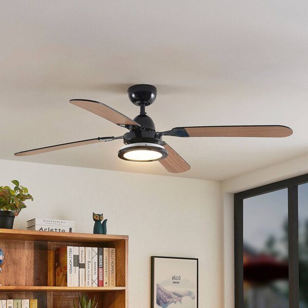 Lucande Ventilatore da soffitto Tedric, nero, silenzioso, 133 cm Tedric, Nero, Soggiorno / Sala da pranzo, Metallo, Vintage