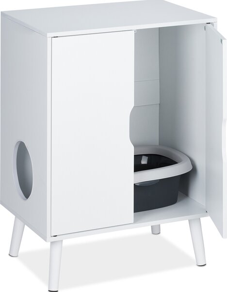 Relaxdays Mobile per lettiera per gatti, 2 ante, nasconde la lettiera, ingresso, mobile per gatti L x P x A: 77x58x40 cm, bianco