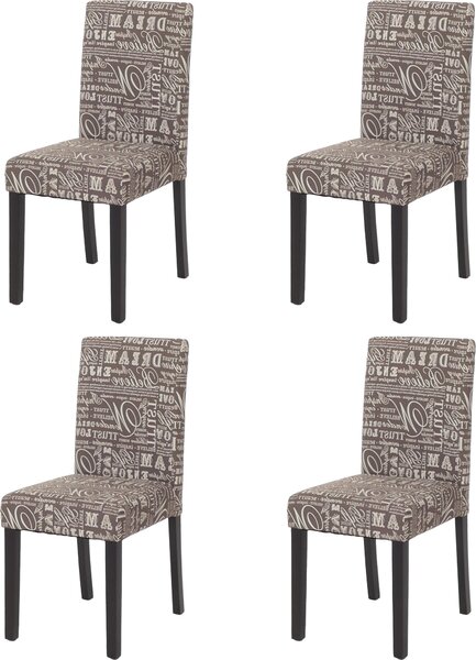 Set di 4 sedie per sala da pranzo Sedia da cucina Littau ~ tessile con scritte, grigio, gambe scure