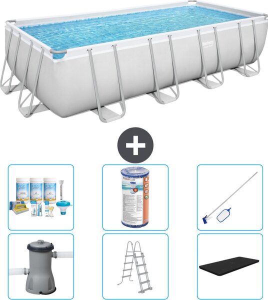 Piscina rettangolare Bestway Power Steel - 488 x 244 x 122 - Grigio, comprensiva di pompa - scaletta - copertura pacchetto manutenzione - filtro - kit pulizia