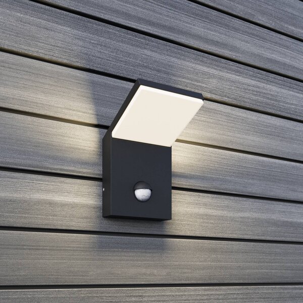 Applique da esterni LED Nevio, metallo, antracite, sensore Nevio Lucande, Alluminio / Grigio / Zincato, Alluminio, Moderno