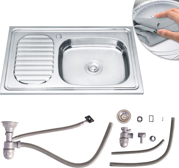 75CM cucina lavello in acciaio inox + ripiano a destra Lavello da incasso Lavello da cucina Unità di lavaggio