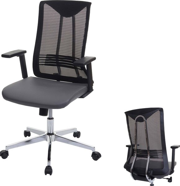 Sedia da ufficio HWC-J53, sedia girevole da scrivania, ergonomica in similpelle ~ grigio