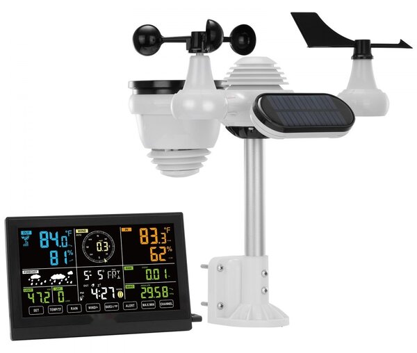 Stazione meteo 7 in 1 Stazione meteo wireless - sensore esterno - display a colori da 7,5" - orologio atomico RCC - direzione del vento - velocità del vento - pressione dell'aria - temperatura interna/esterna - umidità - fasi lunari