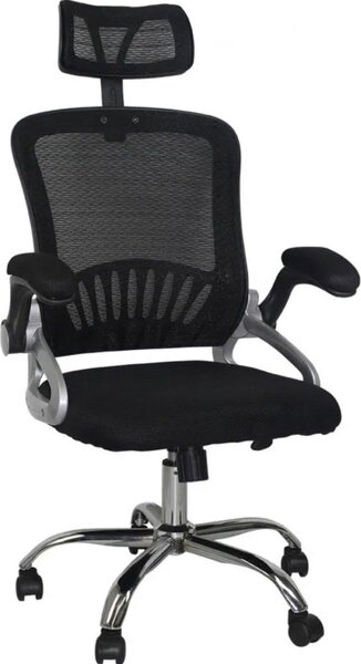 Happyment Sedia ergonomica da ufficio Deluxe - Con poggiatesta - Regolabile in altezza - Linnen - Nero - Per adulti - Portata fino a 200 kg