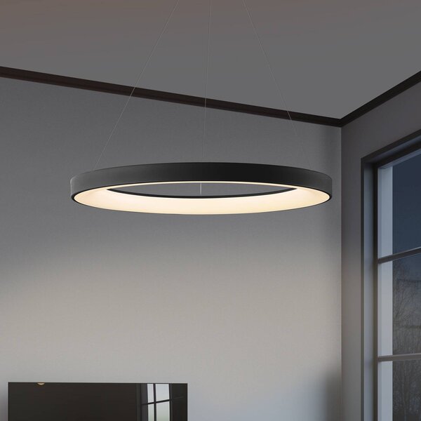 Mantra Iluminación Lampada a sospensione Niseko II, telecomando, Ø 50 cm, nero dimmerabile, Nero, Soggiorno / Sala da pranzo, Metallo, Moderno