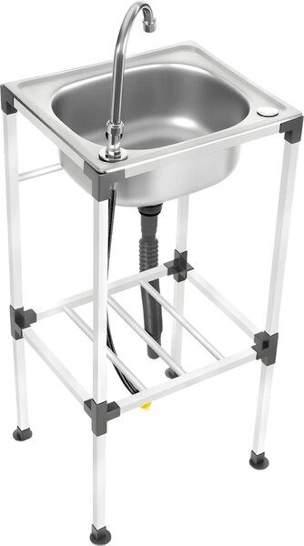 Lavello da appoggio - Lavello utilitario - Rettangolare 38×33×83 cm - Acciaio inox - Con rubinetto dell'acqua fredda e set di scarico - Portata 60 kg - Argento