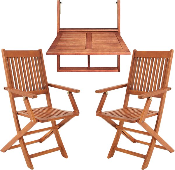Casaria Set da Balcone 3 Pezzi in Legno di Acacia Resistente 65x45x87cm FSC Tavolo Sedie Pieghevole da Giardino Balcone Esterno