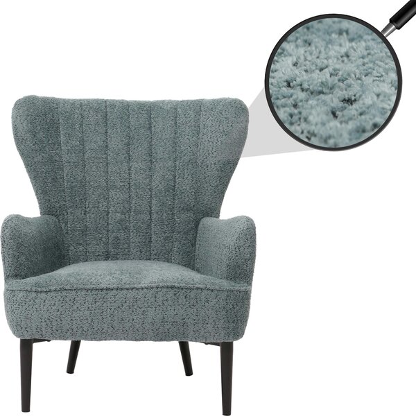 Poltrona lounge HWC-K37, poltrona cocktail/orecchia poltrona imbottita retro vintage tessuto ciniglia (500g/m²) Oeko-Tex ~ blu-verde