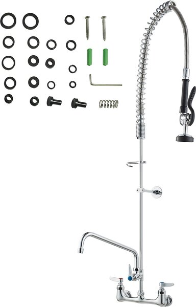 Rubinetto commerciale SucceBuy con doccetta prelavello, altezza 119,9 cm, centro 20,3 cm, bocca girevole 30,5 cm, rubinetto per lavello da parete, struttura in ottone con doccetta estraibile