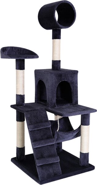 Tiragraffi lionto, elegante albero per gatti da 133 cm con copertura in peluche, robusti paletti in sisal e versatili aree di riposo, grigio scuro