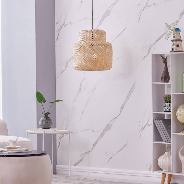 Lampada a sospensione Venora Lindby, dimmerabile, Legno chiaro, Soggiorno / Sala da pranzo, bambù, Campagna / Rustiche, Lampada a sospensione