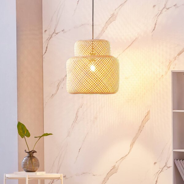 Lampada a sospensione Venora Lindby, dimmerabile, Legno chiaro, Soggiorno / Sala da pranzo, bambù, Campagna / Rustiche, Lampada a sospensione