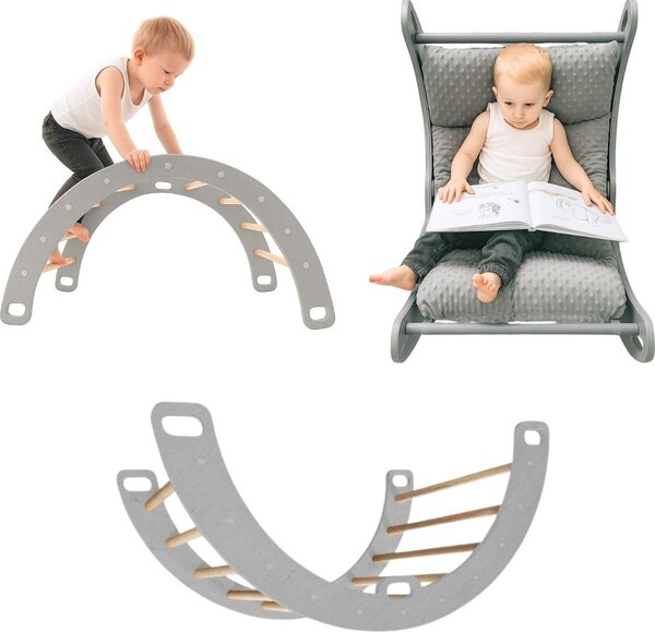 Arco d'arrampicata in legno grigio | Triangolo d'arrampicata per bambini | Giocattoli Montessori | Mobili da gioco Rockerboard