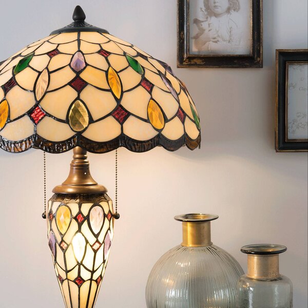 Clayre&Eef Lampada da tavolo Tiffany 5182, Multicolore, Soggiorno / Sala da pranzo, Vetro, Tiffany, Lampada da tavolo