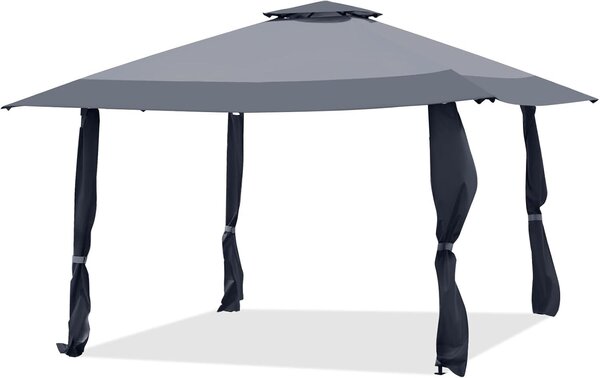 Gazebo da giardino 4 x 4 m con doppio tetto, altezza regolabile 266-283 cm, gazebo pieghevole con struttura in acciaio, gazebo pieghevole impermeabile e protezione solare (grigio)
