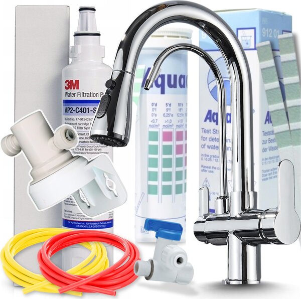 Rubinetto da cucina a 3 vie Ari Nordic con doccetta estraibile, beccuccio girevole 360 gradi, collegamento per filtro acqua, cromo