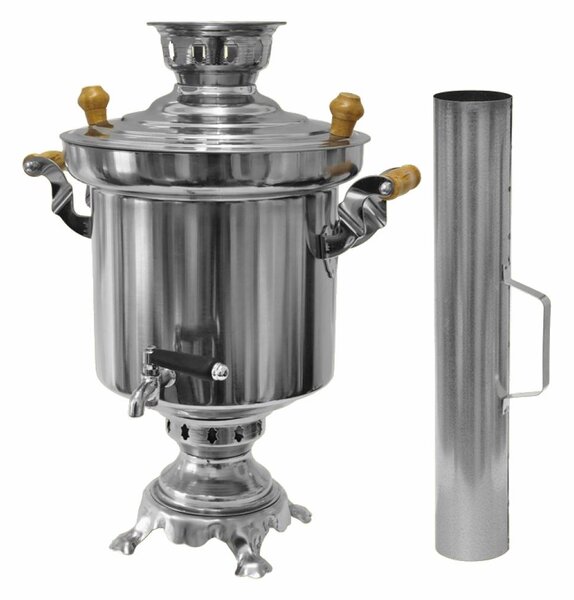Samovar a carbonella in acciaio inox da 5 litri con camino Bollitore Bollitore per tè Grill