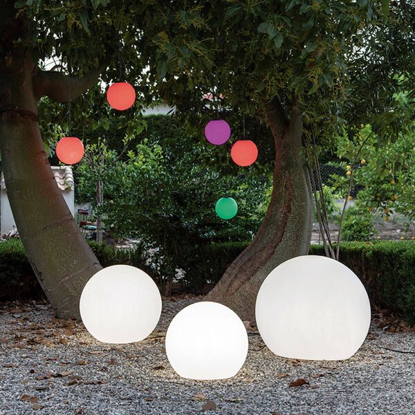 Newgarden Lampada da pavimento Buly a globo, Ø 40 cm, Bianco / Opale, Plastica, Moderno