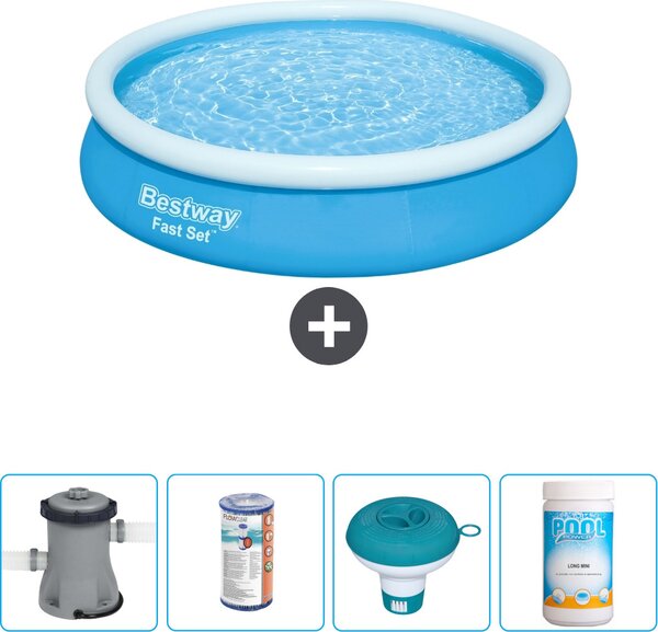 Bestway piscina gonfiabile rotonda ad ambientazione rapida - 366 x 76 cm - blu - inclusa pompa filtro - galleggiante cloro - cloro